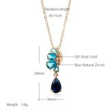 Luxury Vintage Style 14K Rolled Rose Gold Blue AAA Zircon Crystals Flower Necklace - Fine Jewellery