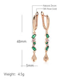 New Luxury 14K Filled Rose Gold Green AAA Zircon Crystal Leaf Long Dangle Earringss - Daily Fine Jewellery