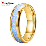 Rainbow Fire Opal Inlay 4/6/8mm Tungsten Carbide  Men Women Comfort Fit Rings