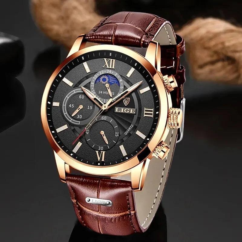 New Arrival Low Price Top Brand Luxury Brown Leather Casual Quartz Sport Waterproof Mens Watches The Jewellery Supermarket