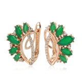 Terrific Green Rolled 14K Rose Gold AAA Zircon Crystals Earrings For Women Party Jewellery