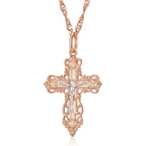 New Orthodox Church Rolled Rose Gold of 14-Karat Purity Cross Necklace - Charming Fine Religious Daily Jewellery