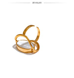 18K Gold Plated Exquisite Stainless Steel Natural Stone Shell Rotatable Open Unique Ring