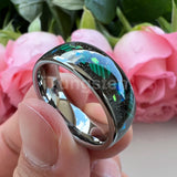 Opal Inlay Domed Polished 8mm Mens Womens Tungsten Engagement Wedding Rings