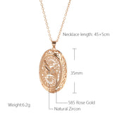 14K Gold Filled Vitality Plant Retro Texture Big Charm Pendant Necklaces for Women