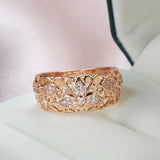 14K Rolled Gold New Luxury Hollow Flower Inlay AAA Zircon Diamonds Vintage Rings