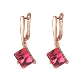 14 Karat Gold Filled Luxury Cube Design Red AAA Zircon Crystals Long Drop Earrings