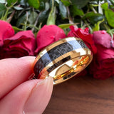 Carbon Fiber Inlay Beveled Polished Classic 8MM Men Women Tungsten Carbide Rings
