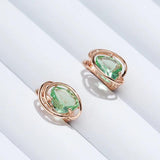 Trendy Geometric Light Green Zircon Crystal 14K Rolled Rose Gold Drop Earrings For Women