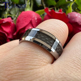 Carbon Fiber Inlay Beveled Polished Classic 8MM Men Women Tungsten Carbide Rings