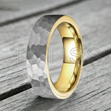 Flat Two Colors Hammered 6/8mm Tungsten Wedding Rings for Men and Women