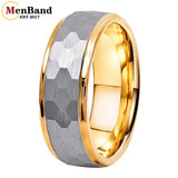 Stepped Edges Multifaceted Hammered Brushed Finish 6/8MM Tungsten Carbide Rings