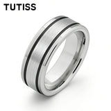 Double Grooved High Polished Shiny 8mm Mens Tungsten Engagement Rings Comfort Fit