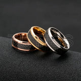 Black Carbon Fiber Inlay Beveled Edge Polished Multicolor Tungsten Carbide Rings