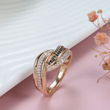 High Quality 14K Filled Rose Gold Double White Black AAA Zircon Diamonds Crossed Design Rings - Fine Jewellery