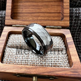 Stepped Edges Multifaceted Hammered Brushed Finish 6/8MM Tungsten Carbide Rings