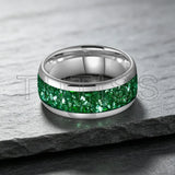 Green Crystal Stone Inlay 10mm Large Size Gold Colour Tungsten Carbide Rings