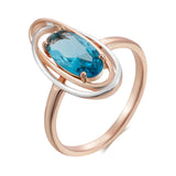 Luxury Oval 14K Rolled Rose Gold Light Blue AAA Zircon Crystal Double Hollow Ring - Vintage Style Party Jewellery