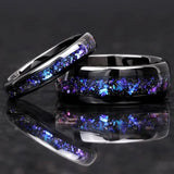 New 4/8mm Colorful Nebula Outer Space Black Tungsten Wedding Engagement Rings Set For Him And Her