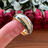 Bright Meteorite and Malachite Inlay 8MM Tungsten Carbide Wedding Men Women Ring