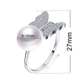 Butterfly Shape Natural Freshwater Pearl Shiny AAA Zircon Diamonds Silver Ring