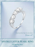 Elegant 925 Silver Pearls Double Layer White Gold P. AAA Zircon Diamond Rings