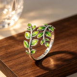 Fashion 925 Sterling Silver Green Leaf Shape Open Vintage Handmade Ring