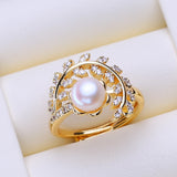 Real Pearl Inside a Floral-Inspired cup AAA Zircon Diamonds 18KGP Rings