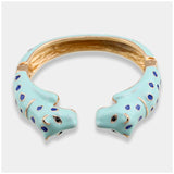 Unique Design Double Leopards Sweet Colorful Cuff Bracelet for Women Girls Gold Plated Fashion Bangle Jewelry Gift