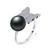 Butterfly Shape Natural Freshwater Pearl Shiny AAA Zircon Diamonds Silver Ring