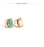 18K Gold Plated Exquisite Natural Stone Open Adjustable Glossy Popular Ring