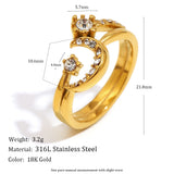 18K Gold Plated Stainless Steel Creative Design Shiny Rhinestone Moon Star Ring