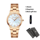 NEW Elegant Quartz Pearl Oyster Jade Stone White Shell Waterproof Ladies Full Stainless Steel Classic Wrist Watches