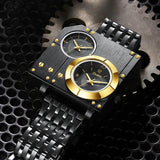 Golden Top Brand Luxury Men's Watches - Stainless Steel Quartz Clock Two Time Zone Unique Wristwatches - The Jewellery Supermarket