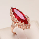 14K Rolled Gold New Trend Horse Eye AAA Red Zircon Crystal Fashion Unique Women Hollow Rings