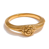 18K Gold Plated Fashion Stainless Steel Rose Flower Ring Charm Jewellery