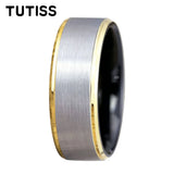 Matte Silver Brushed Center Shiny Blue Beveled Edges Two Tone 6/8mm Tungsten Rings