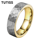 Flat Two Colors Hammered 6/8mm Tungsten Wedding Rings for Men and Women