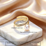 Elegant Bypass-Style Silhouette Real Pearl AAA Zircon Diamonds Gold Colour Ring
