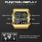 New Top Brand Luxury Gold Stainless Steel Sport Square Digital Analog Big Quartz Fashion Hipster Wristwatches - The Jewellery Supermarket