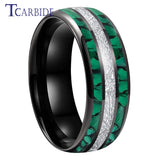 Bright Meteorite and Malachite Inlay 8MM Tungsten Carbide Wedding Men Women Ring