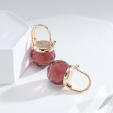 New 585 Rose Gold Glass Spherical Ball Drop Earrings Hang Ear Football Cut Emeral Red Crystal Clip Earrings Elegant Wedding Fine Jewelry