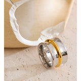 18K Gold Plated Stainless Steel Wide Minimalist  two-tone Distinctive High Quality Ring