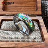 Multicolor Abalone Shell Inlay Domed Polished 4/6/8MM Men Women Tungsten Rings