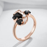 Sparkling Black AAA Zircon Crystals 14K Rolled Gold Ring  Vintage Fine Jewellery