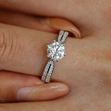 Classic GRA Certified 2CT 3CT Moissanite S925 Silver White Gold Plated Wedding Ring