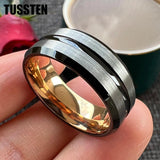 New Arrival Matte Finish Beveled Grooved 8mm Two-Tone Tungsten Carbide Comfortable Fit Wedding Rings - The Jewellery Supermarket