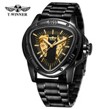 New Original Triangle Skeleton Automatic Mechanical Sport Stainless Steel High End Luxury Men Gold Tone Watches