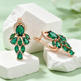 14K Rolled Gold Shiny Green AAA Zircon Crystals Flower Drop Earrings Vintage Jewellery