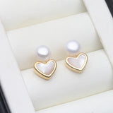 Mother of Pearl Heart Design Multicolour Freshwater Pearl Silver Stud Earrings